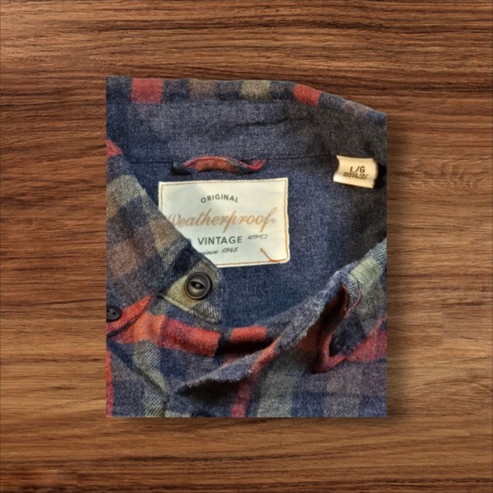 Original Weatherproof Vintage Shirt Mens L Red Gray Navy Flannel Plaid - Picture 6 of 7